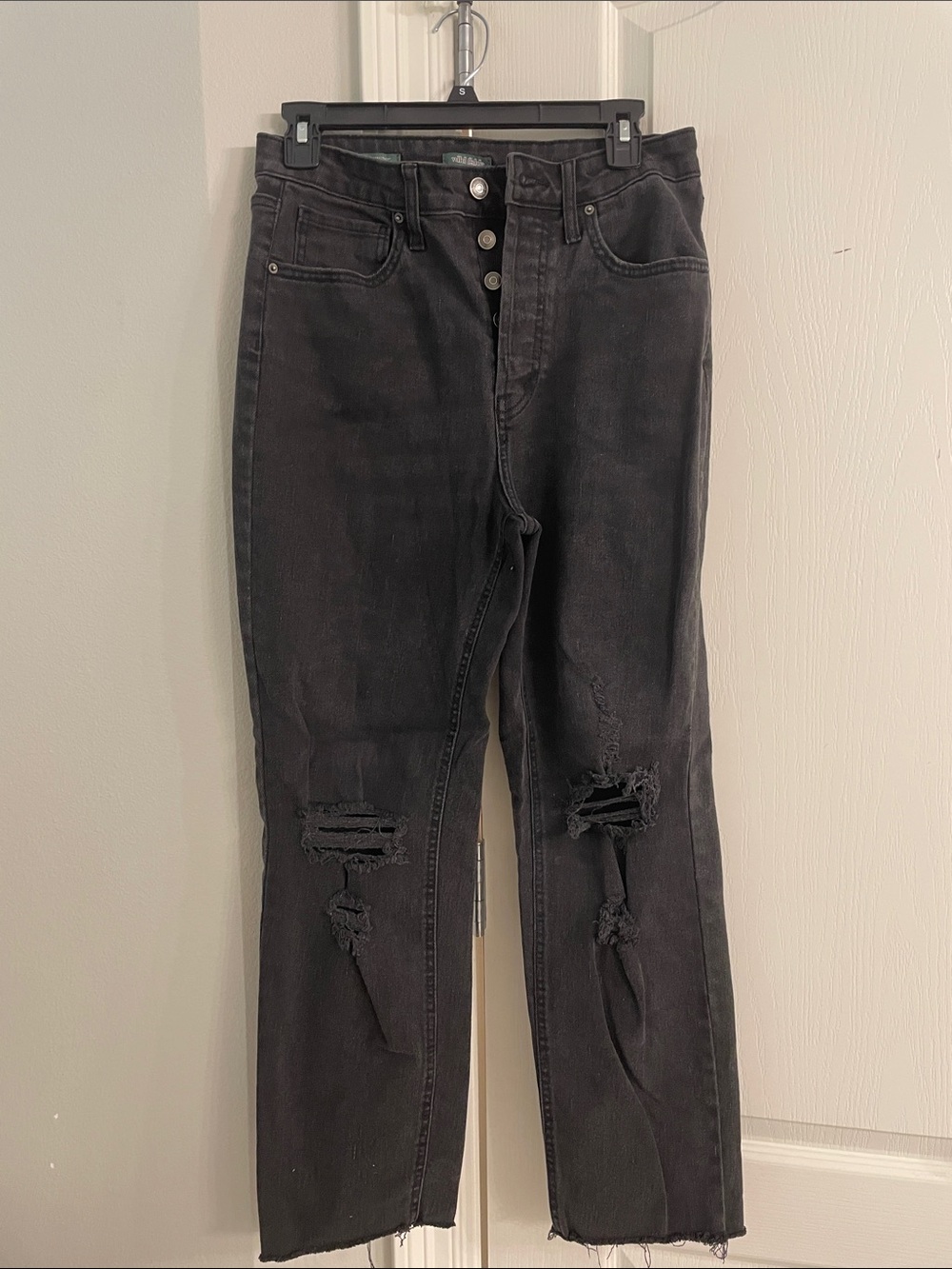 wild fable Black Distressed Straight-Leg Jeans